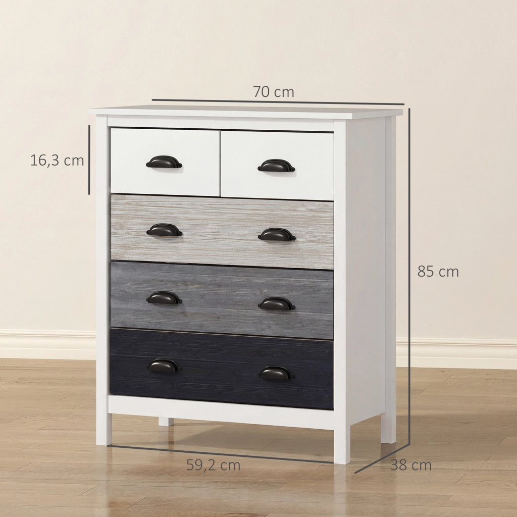 Cassettiera 5 Cassetti ¨C Zephmum ¨C Bianco MDF Pino 70x38x85