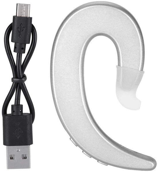 Cuffie Wireless per Orecchio - Bluetooth - Ergonomiche e Senza Mani - Argento - Sport e Jogging - Orecchino Senza Fili