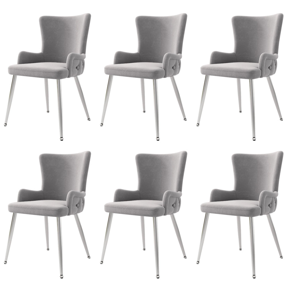 Set di 6 sedie da pranzo in velluto con gambe in metallo; grigio e argento