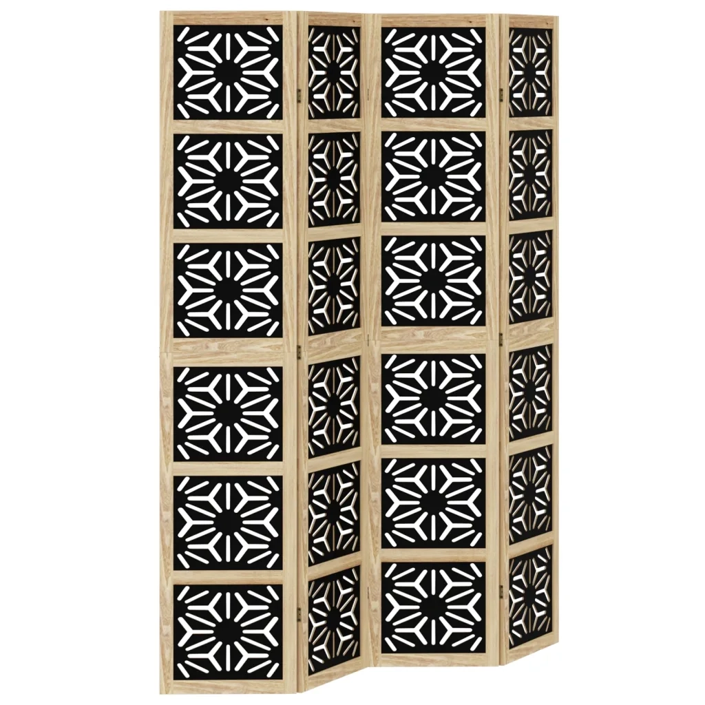 Divisorio Ambienti | Divider per stanze | Paravento 4 Pannelli Marrone e Nero Massello Paulownia