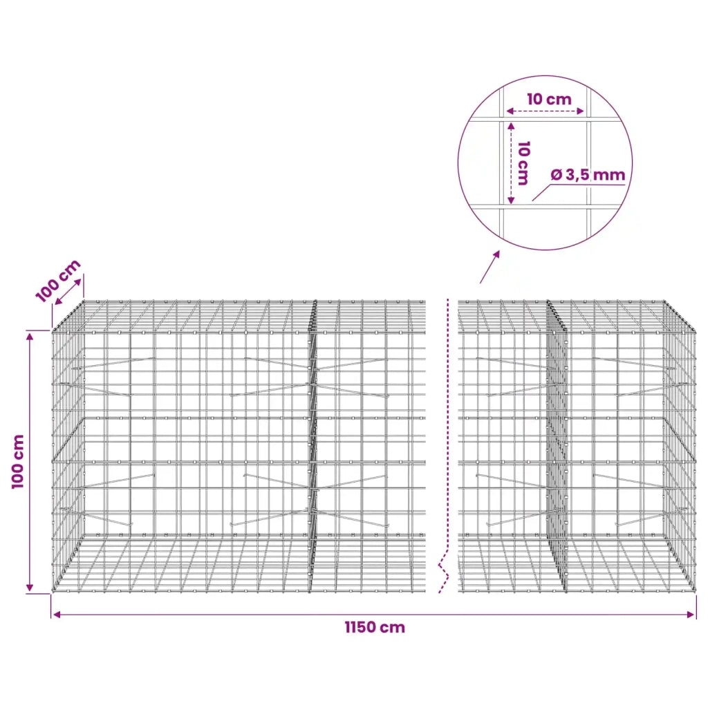 Gabione con Filo da 3,5 mm e Rete da 10x10 cm 1150x100x100 cm 3463409
