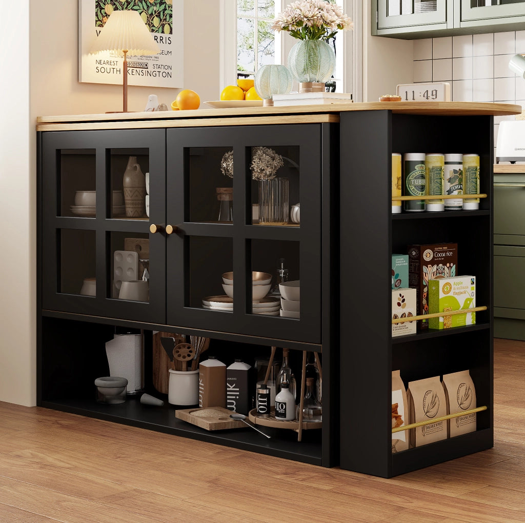 Credenza 138-204x39x102.5 cm girevole 360° e allungabile in MDF nero