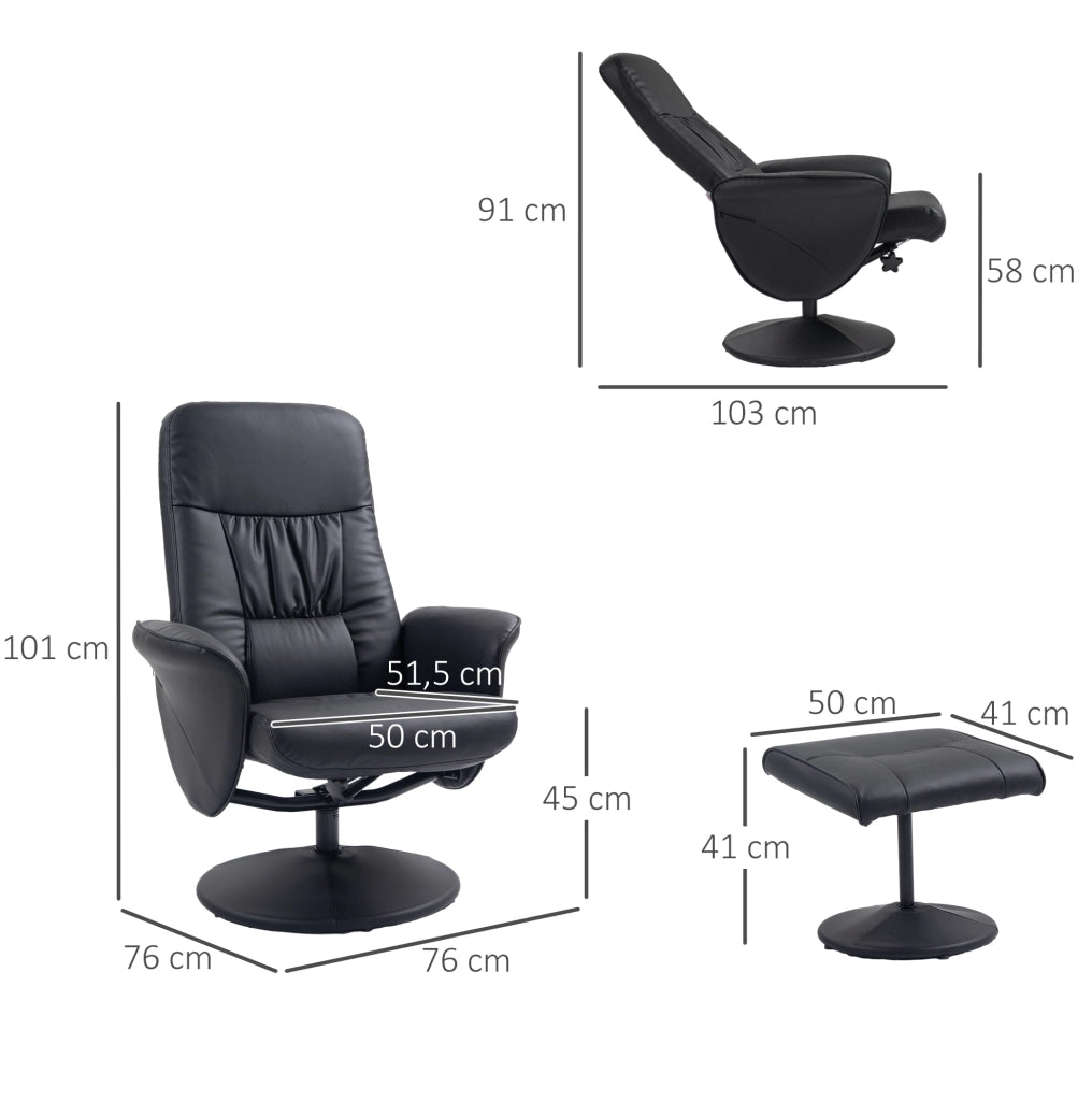 Poltrona relax girevole con pouf in ecopelle nera