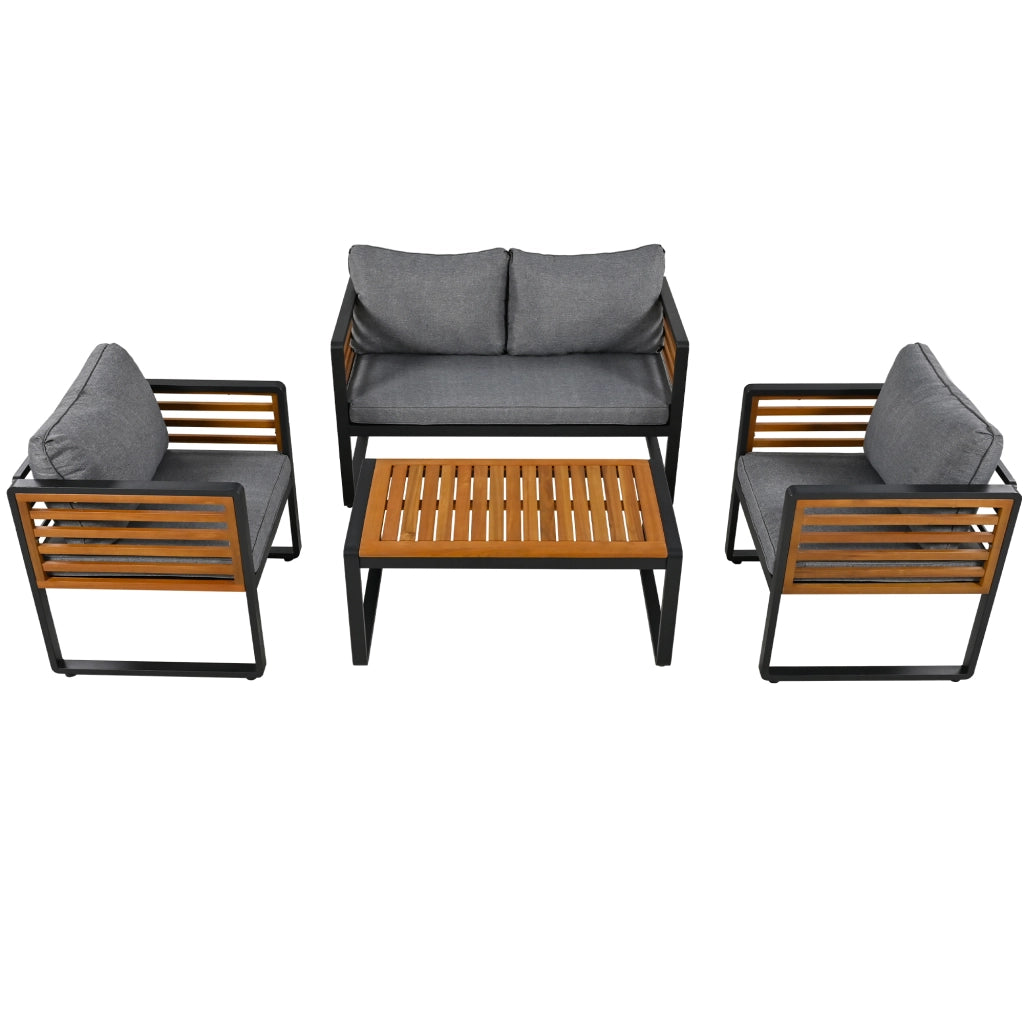Set Salotto da Giardino 4 Pezzi con Divano, Sedie e Tavolo ¨C MINIMAL ¨C Grigio, Acciaio, Braccioli in Legno