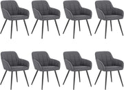 Set di 8 Sedie per Sala da Pranzo Imbottita, Poltroncina in Stoffa Lino,Sedia da Cucina con Braccioli e Schienale, Gambe in Metallo, moderne,Grigio Scuro, BH107dgr-8