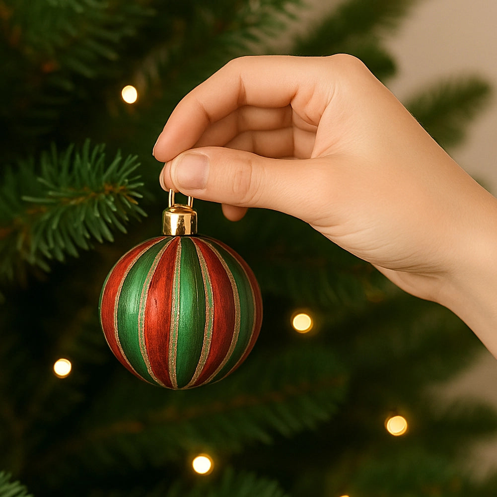 Box 8 Palline di Natale per Albero Sfere Natalizie Addobbo Rosso e Verde da 10cm