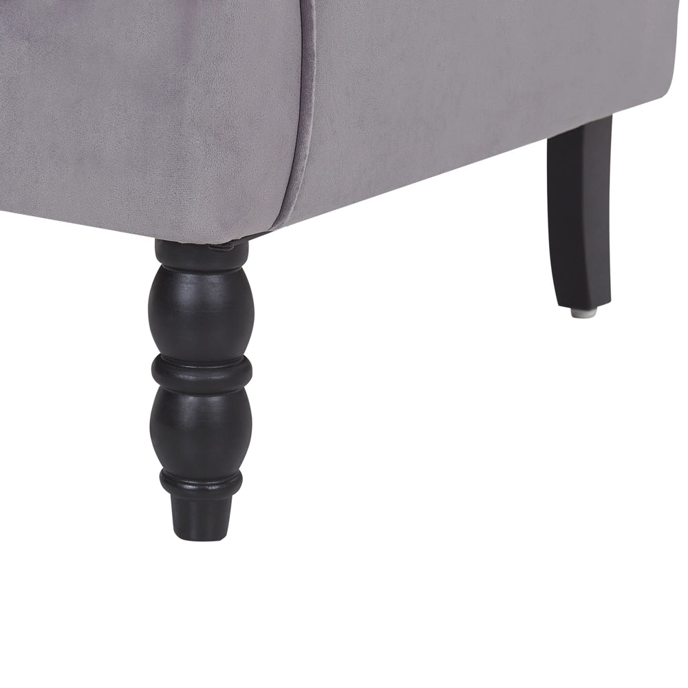 Poltrona con poggiapiedi Tessuto in velluto grigio Gambe in legno Stile Wingback