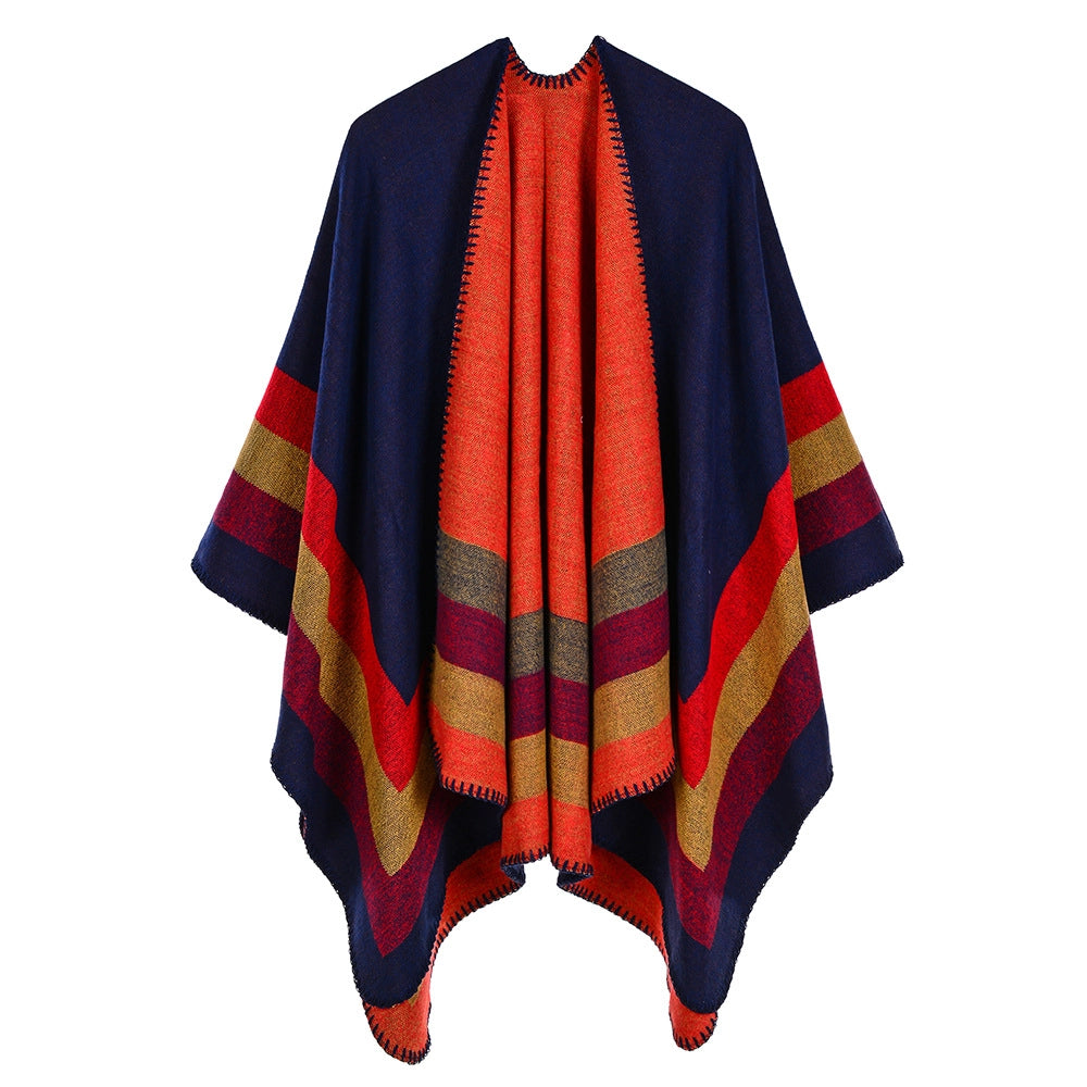 Sciarpa calda da donna a righe, piccola e quadrata, in cashmere e acrilico.