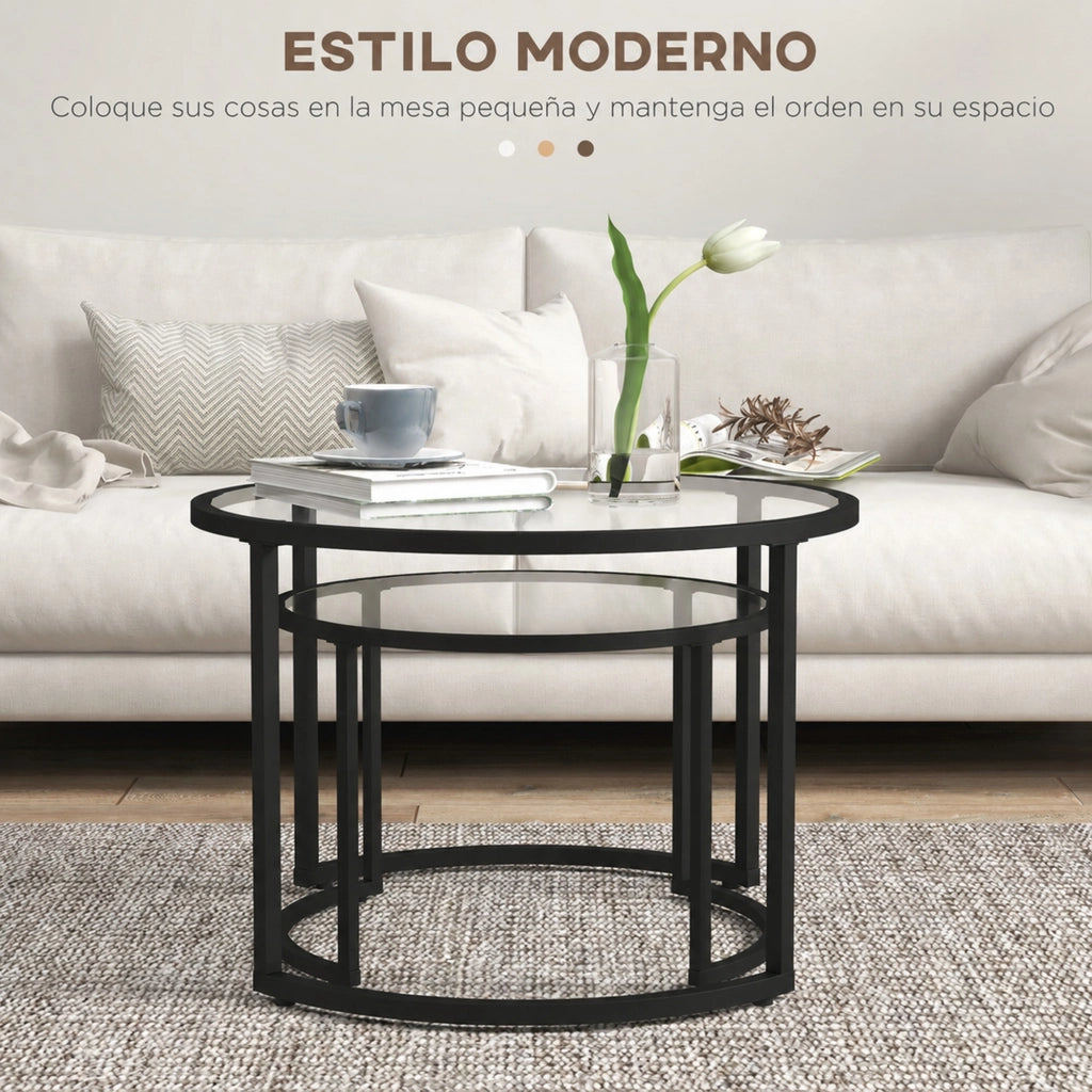 Set di 2 tavolini da caffè ?70 cm e ?54 cm in acciaio nero salvaspazio