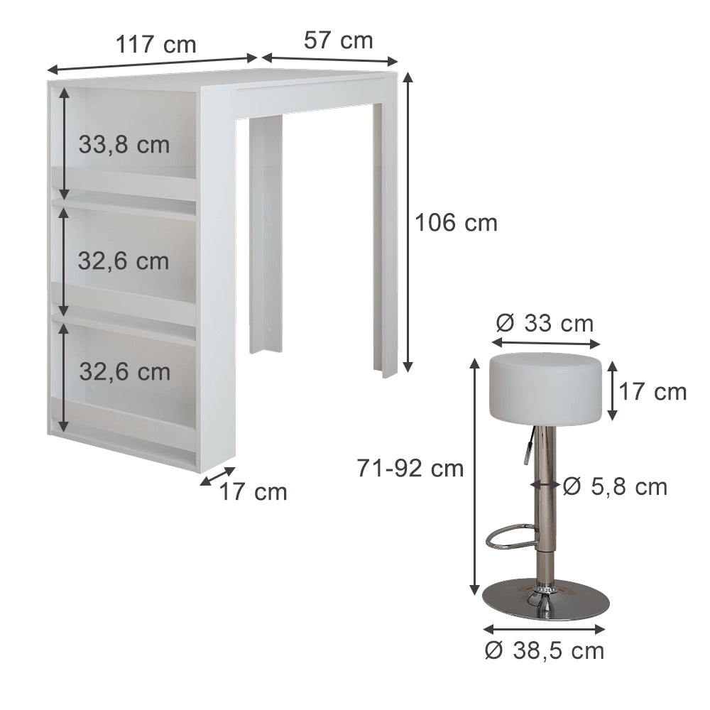 Vicco Set di tavoli da bar Bianco 57 x 117 cm con 2 sgabelli da bar