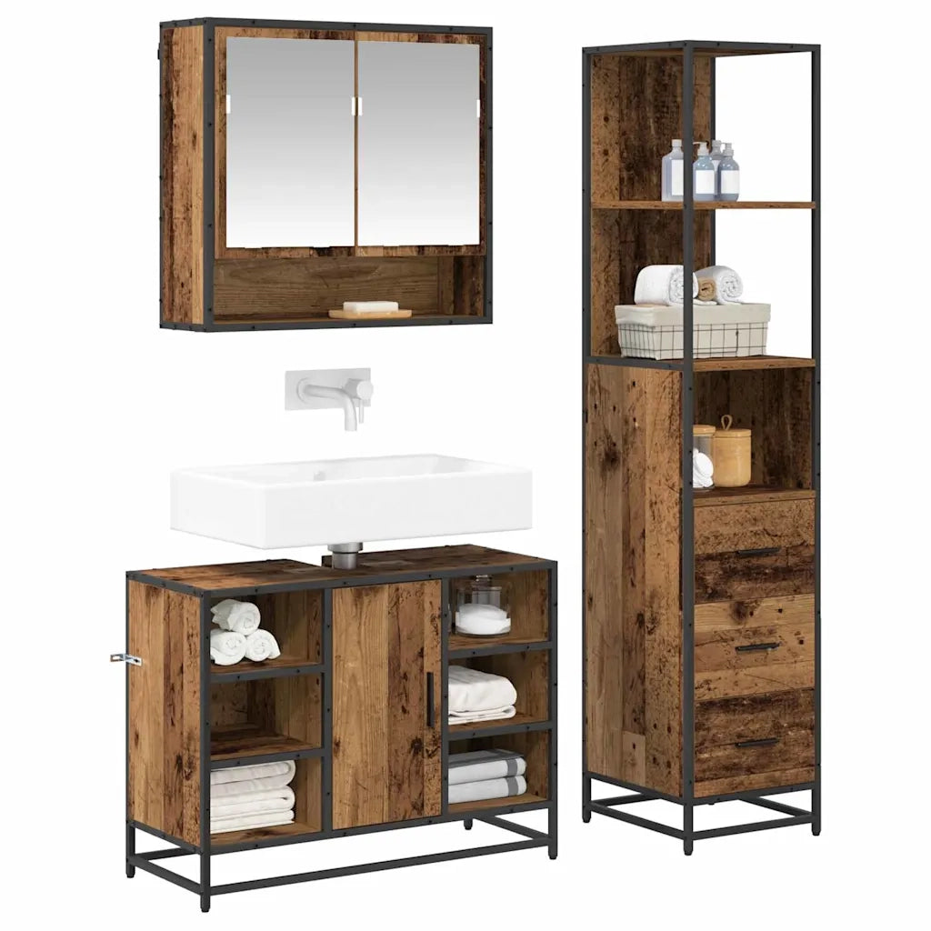 Set di mobili per il bagno con cassetto 3 pcs Legno vecchio 3402569