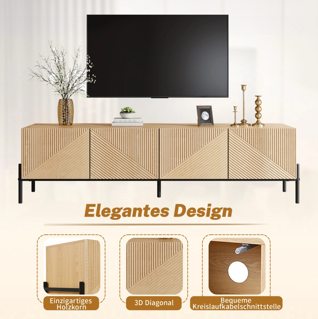 Mobile TV moderno in MDF naturale con 4 ante e gambe in metallo