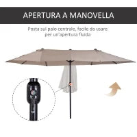 Ombrellone da Giardino Doppio con Apertura a Manovella, in Acciaio e Poliestere, 460x270x240 cm