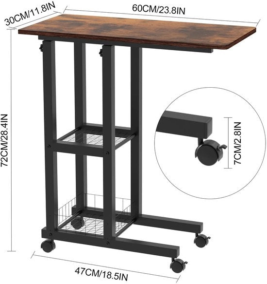 Tavolo supplementare a forma C, tavolo salotto in legno, con ruote, tavolo salotto ripiegabile, con tasca di stoccaggio, adatto per