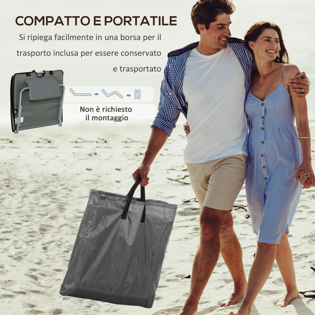 Set 2 Lettini Spiaggia Pieghevoli con Schienale Regolabile e Borsa ¨C zephmum ¨C Grigio