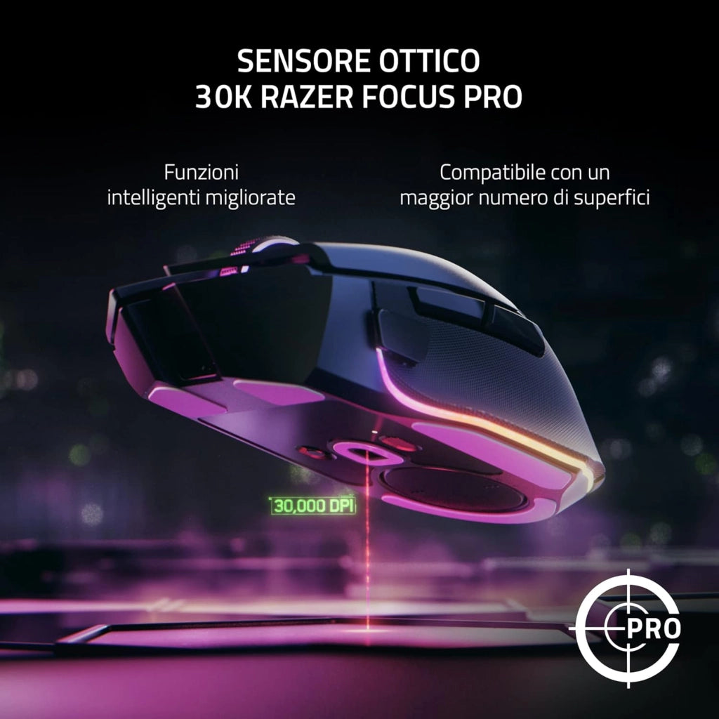 Razer Basilisk V3 Pro - Mouse da Gioco Wireless Personalizzabile con Rotellina Inclinabile Razer Hyperscroll (Sensore Ottico Focus Pro 30K, Chroma RGB, Pulsanti Programmabili 10+1) Nero