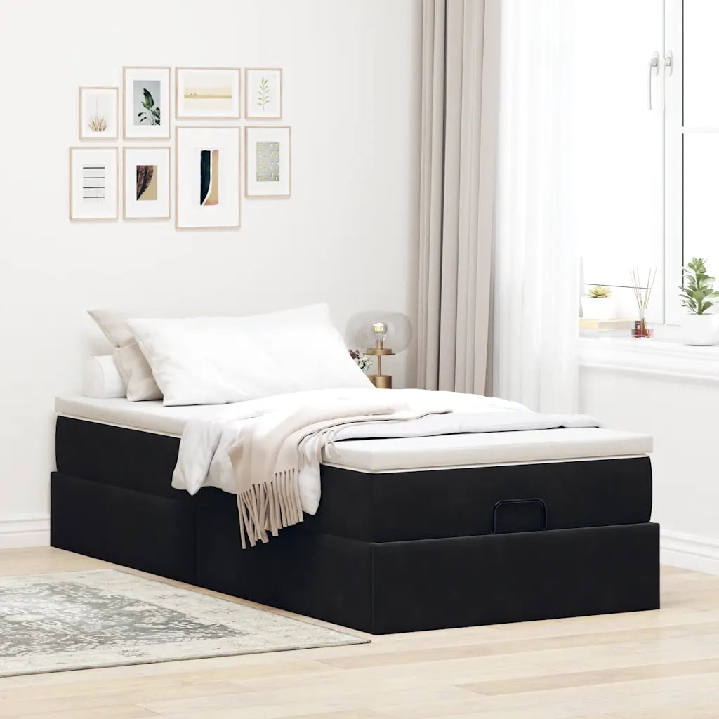 Struttura Letto Pouf con Materasso Nero 90x200 cm in Velluto 3311161