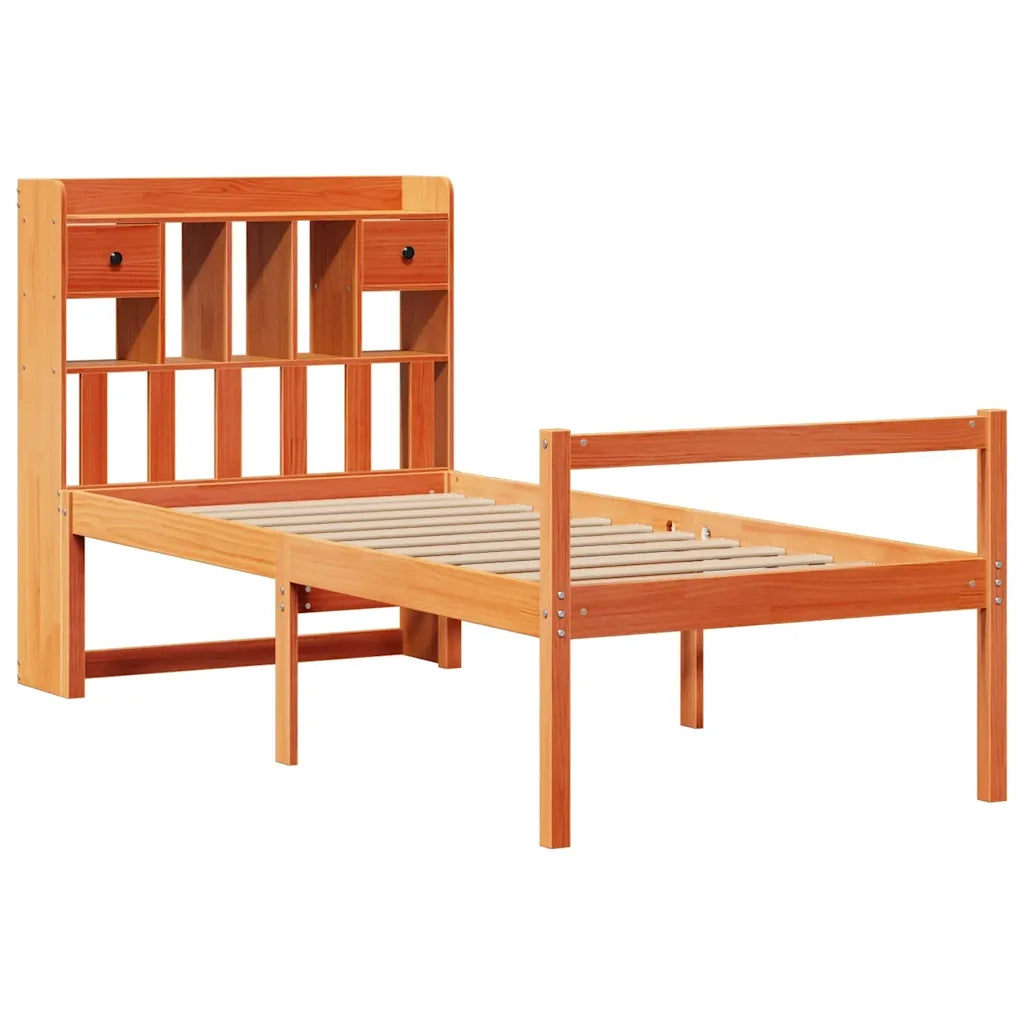 Letto Libreria senza Materasso Marrone Cera 75x190 cm in Pino 3322065