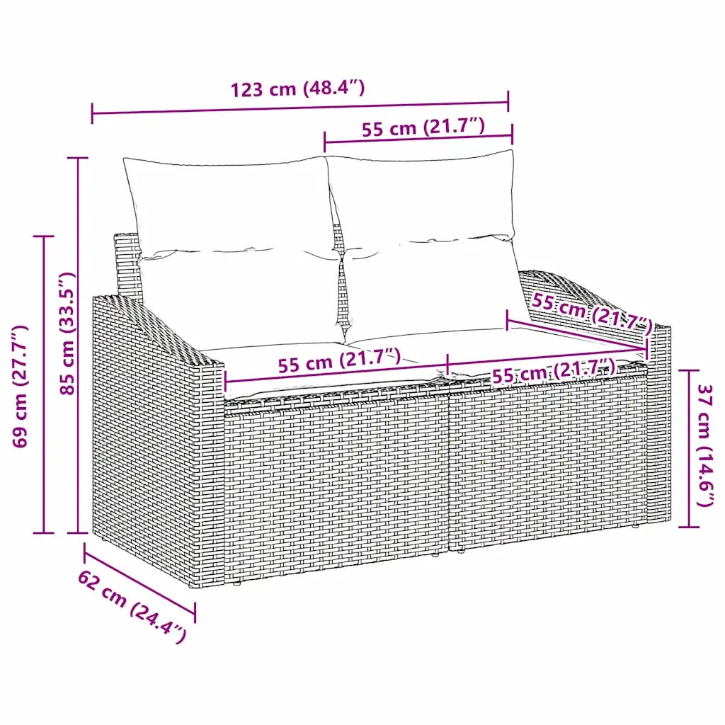 Divano da giardino con cuscino 123 x 62 x 69 cm polyrattan 42006785