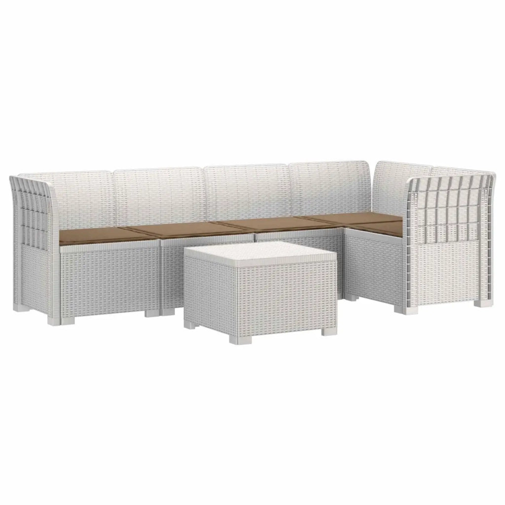 Divano da Giardino 5 Posti con Cuscini Stile Rattan PP Bianco 3444080