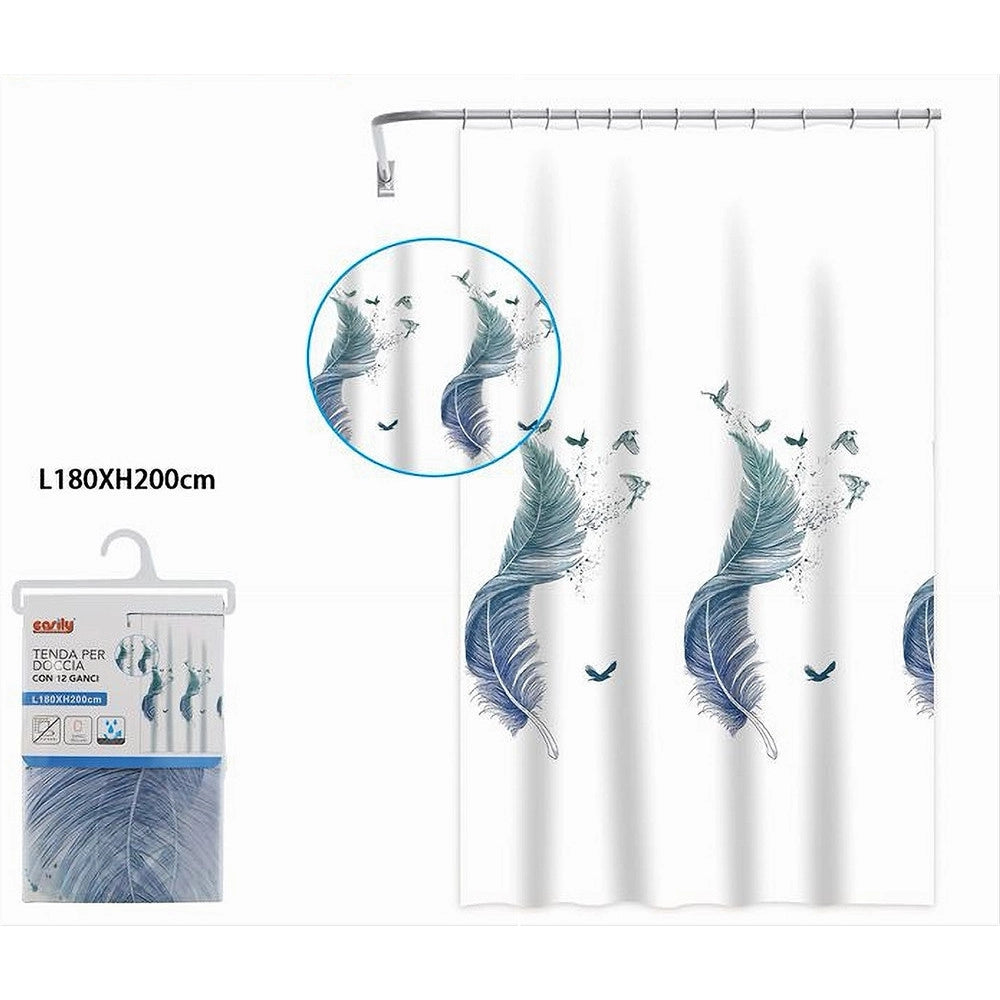 Trade Shop - Tenda Per Doccia Vasca Da Bagno Peva 12 Ganci Decorata Con Piume 180x200cm 87571 -