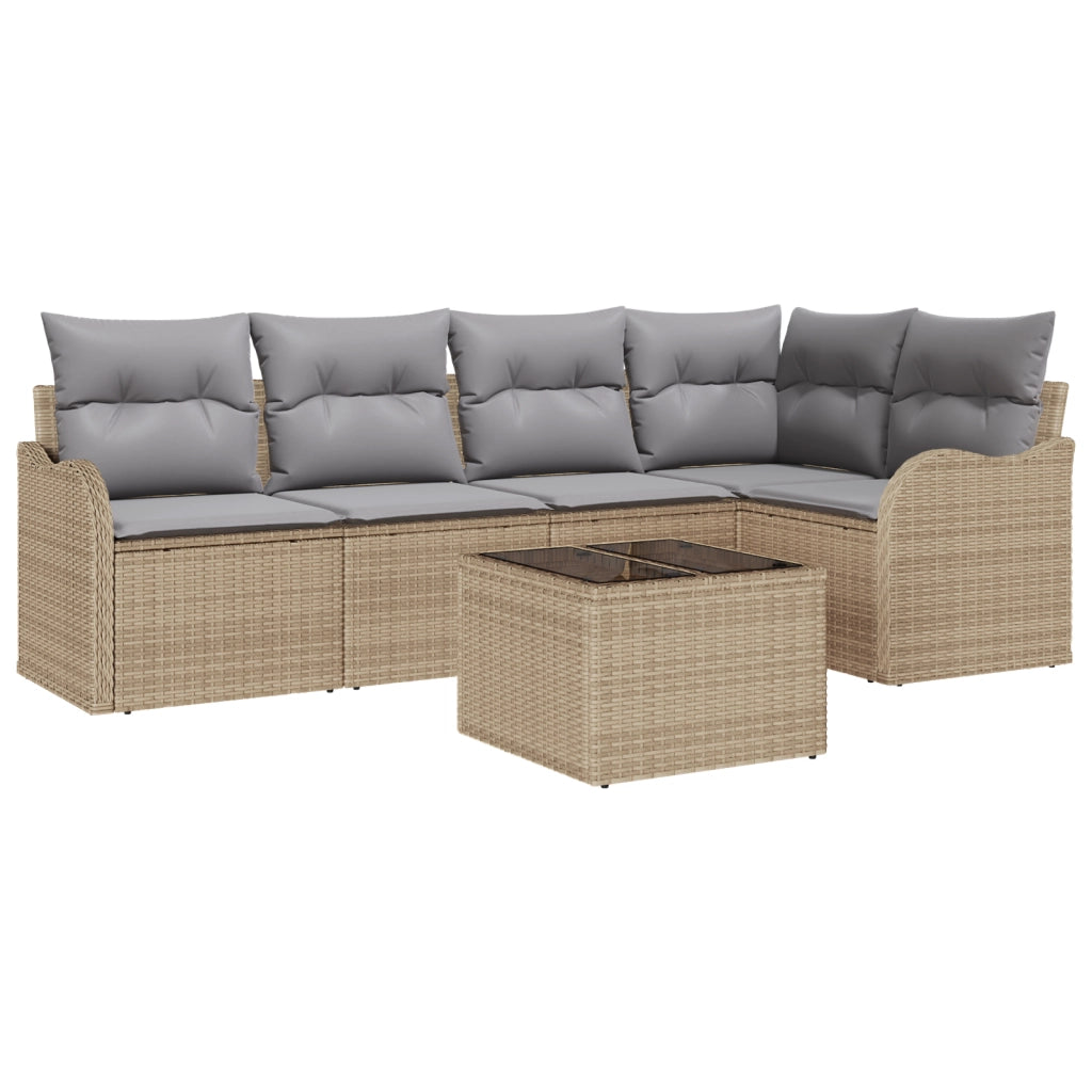 Set Divano da Giardino 6 Pezzi con Cuscini Nero Polyrattan