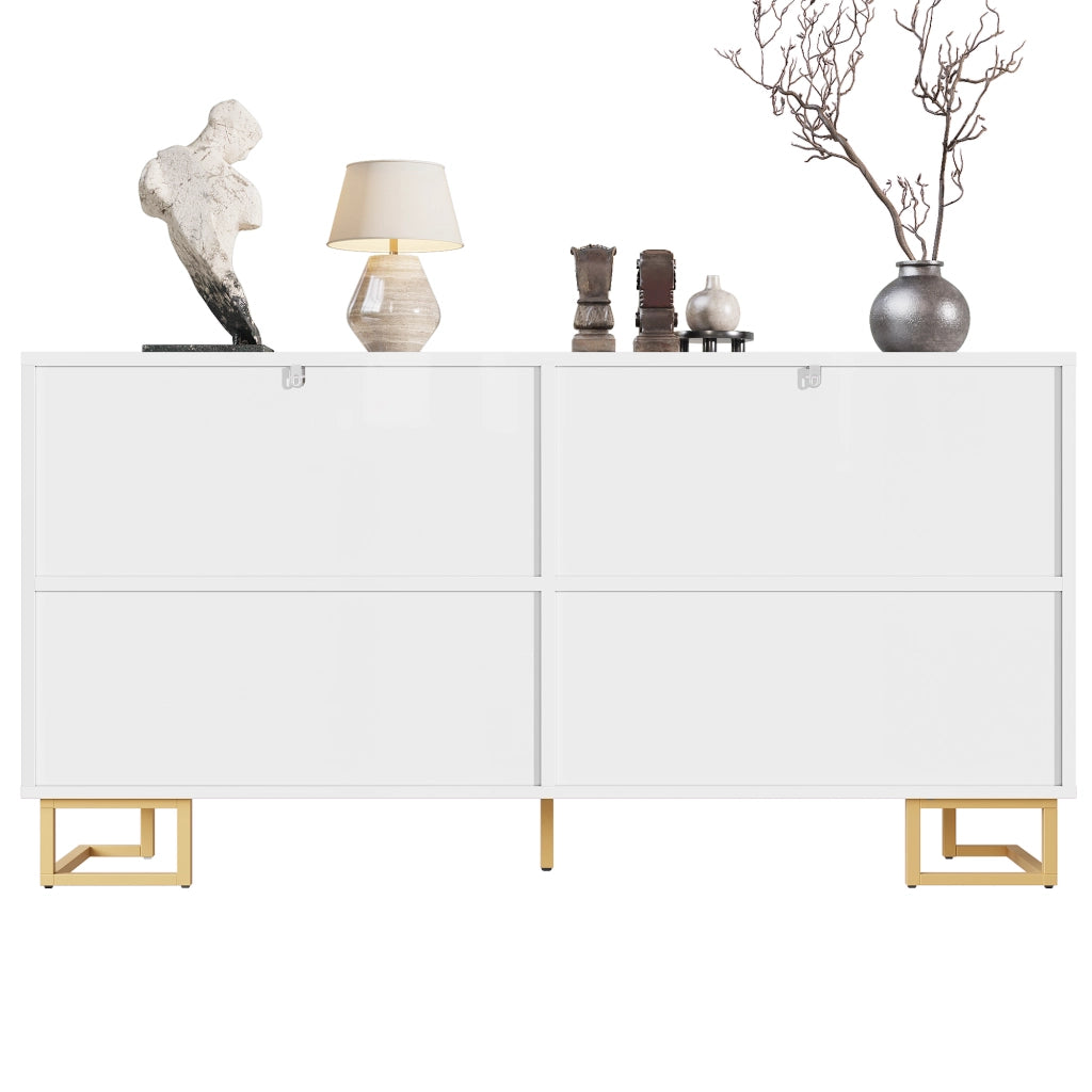 Credenza con 2 Ante e 4 Vani; Piedi in Metallo; Stile Moderno; in MDF; 152??40??75 cm; Bianco