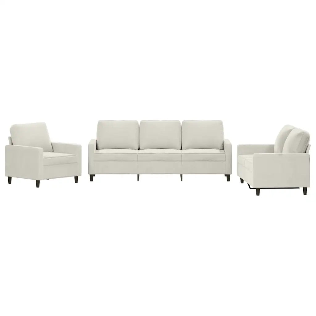 Set di Divani 3 pz con Cuscini Crema in Velluto 3201484