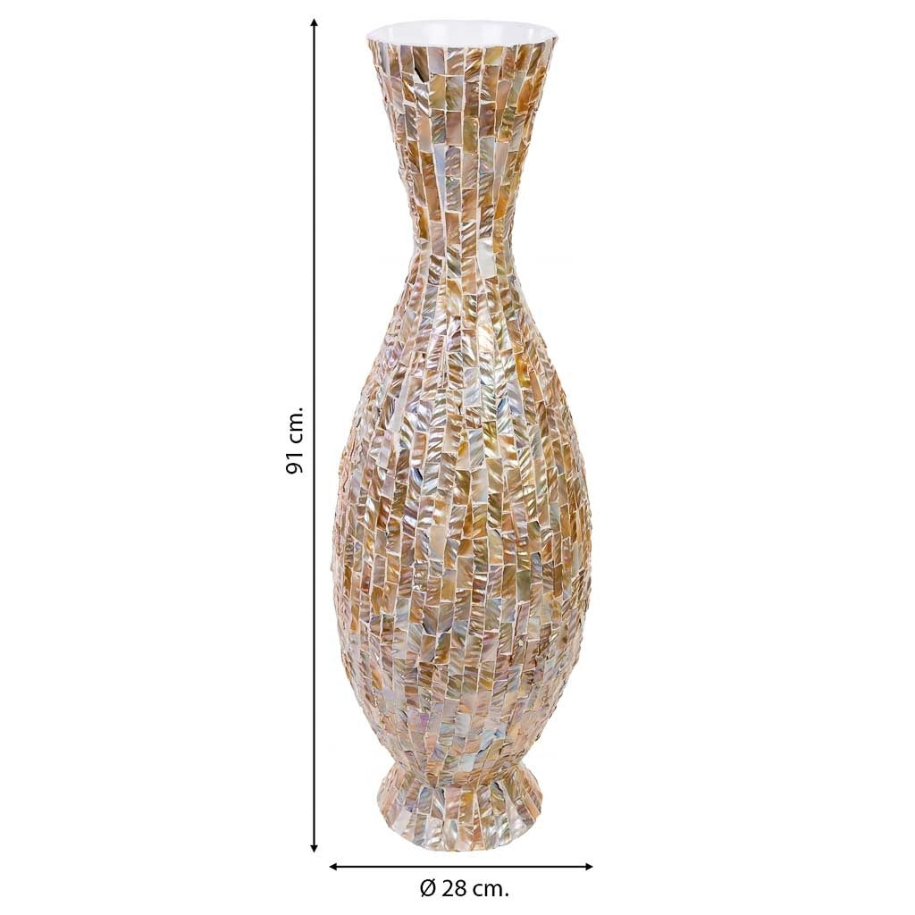 Vaso in madreperla marrone e legno D28x91h cm