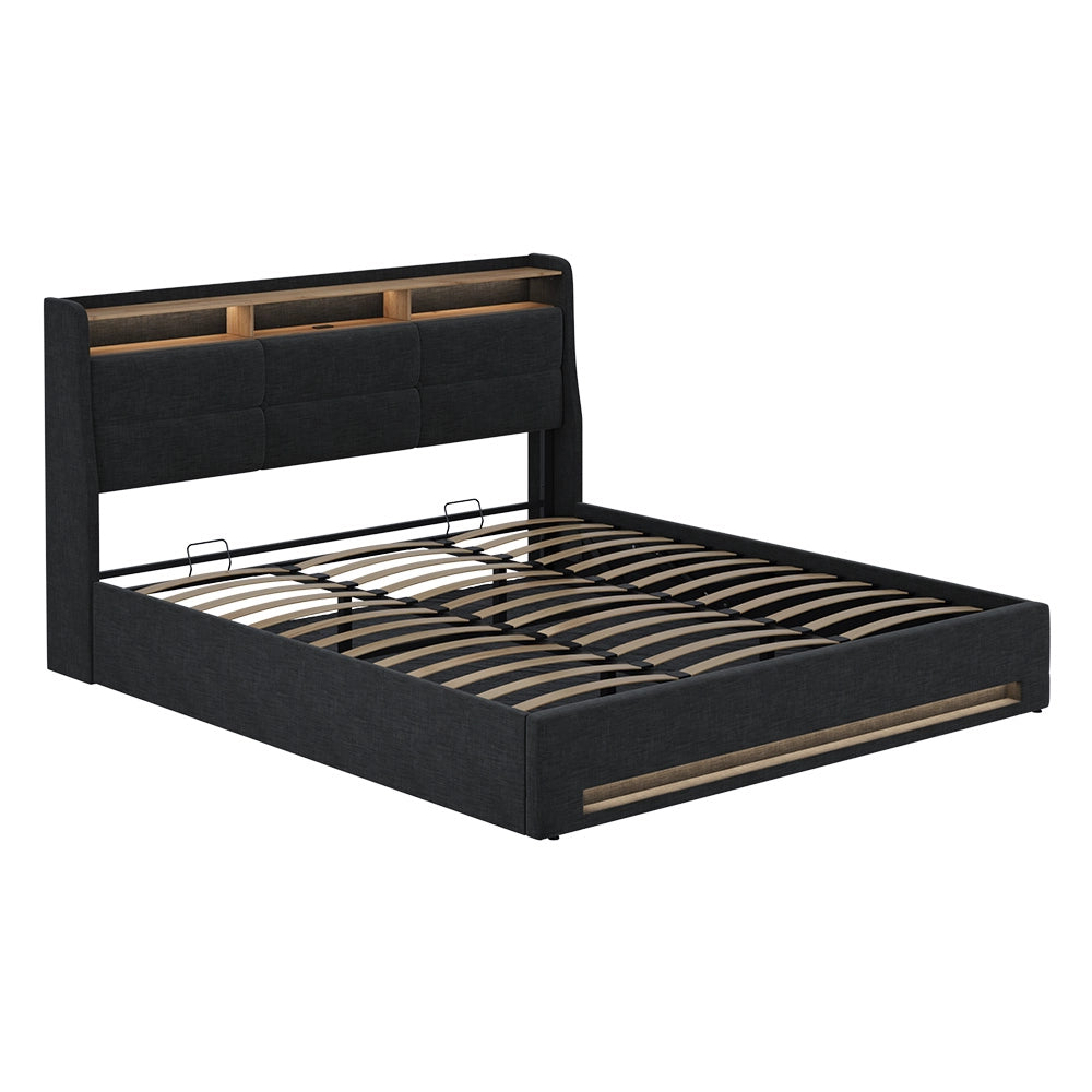 Vitalispa Letto imbottito Antracite/quercia 180x200 con LED e porta USB