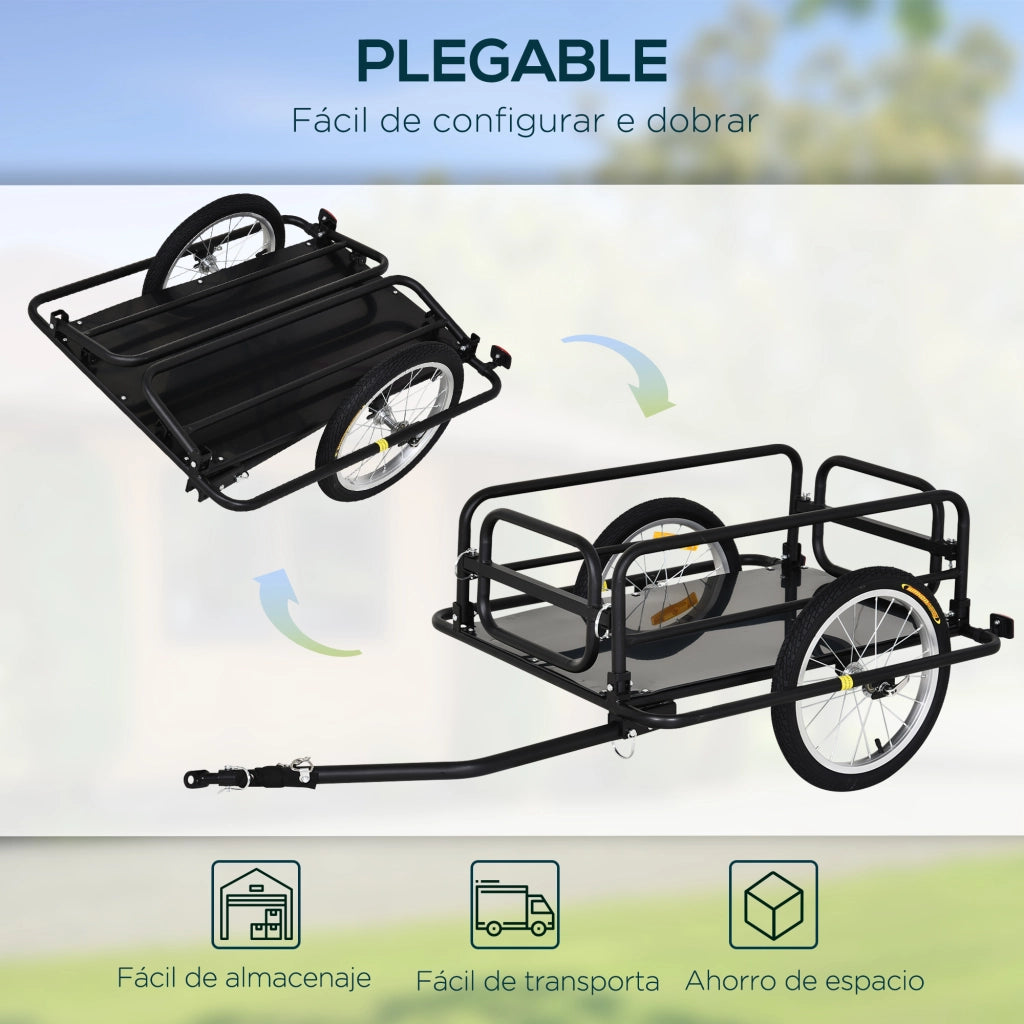 Rimorchio Bici Pieghevole per Carico ¨C Xylo ¨C 40kg Capacit¨¤, Telaio Acciaio, 139x71,5x49cm, Nero
