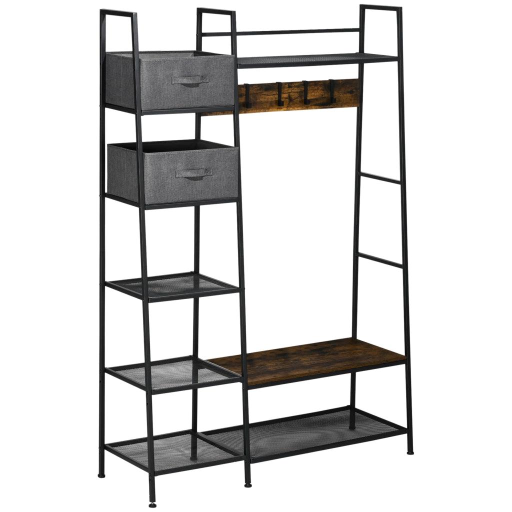 Appendiabiti con scaffale e cassetti ¨C zephmum ¨C grigio, acciaio e legno, 125x43x185,5 cm