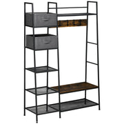 Appendiabiti con scaffale e cassetti ¨C zephmum ¨C grigio, acciaio e legno, 125x43x185,5 cm