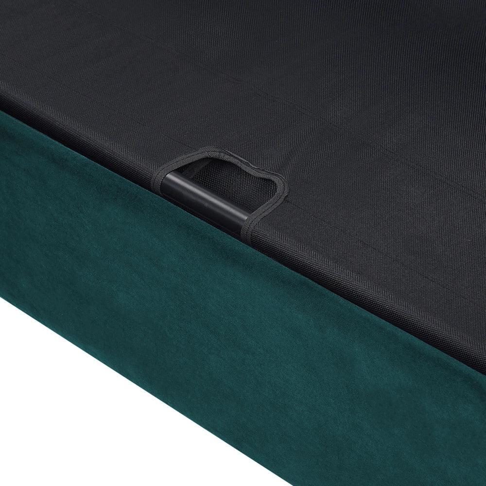 Divano Letto Chesterfield Tessuto Velluto Verde Rivestimento Gambe In Legno Scuro 3 Posti Con Cuscini Materasso Contemporaneo