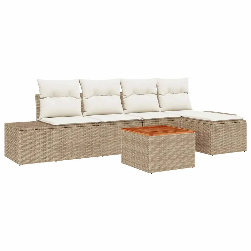 Set Divano da Giardino con cuscino 6 pcs Beige polyrattan