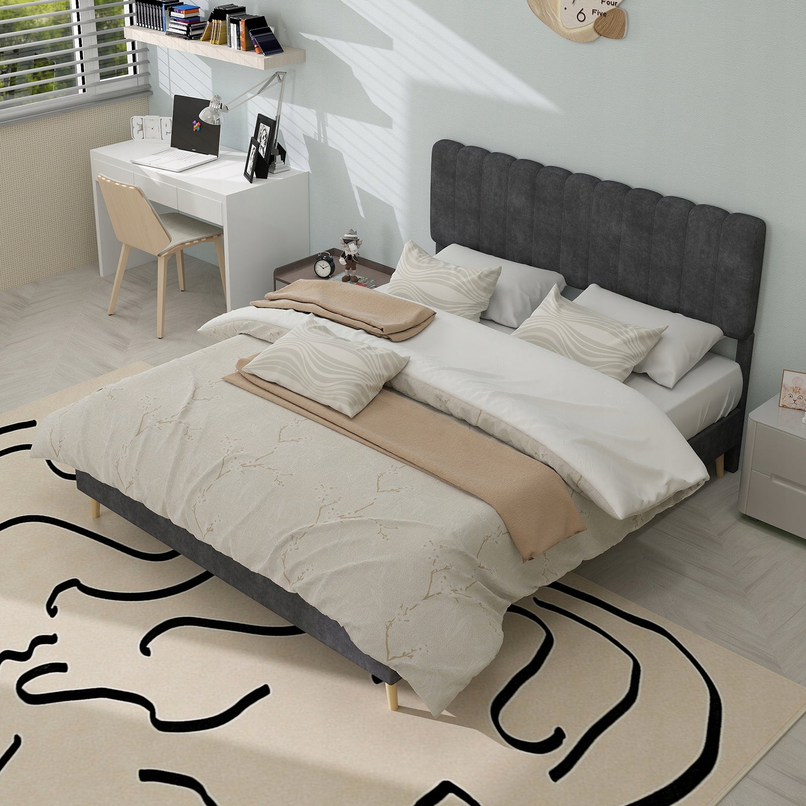 Letto imbottito 140x200 grigio con struttura sollevabile - Xylo