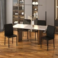 Set 4 Sedie da Pranzo in Finta Pelle con Cuciture a Rombi e Gambe in Metallo, Nero