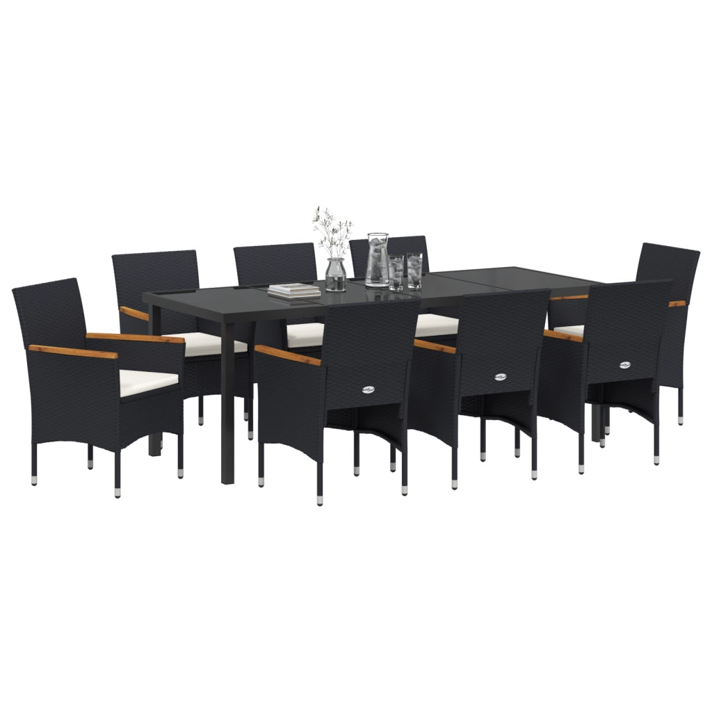 Set da Pranzo da Giardino 9 Pezzi Rattan PE Nero