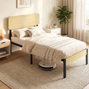 LETTO 90x200 cm con testiera in metallo e legno naturale, stile moderno