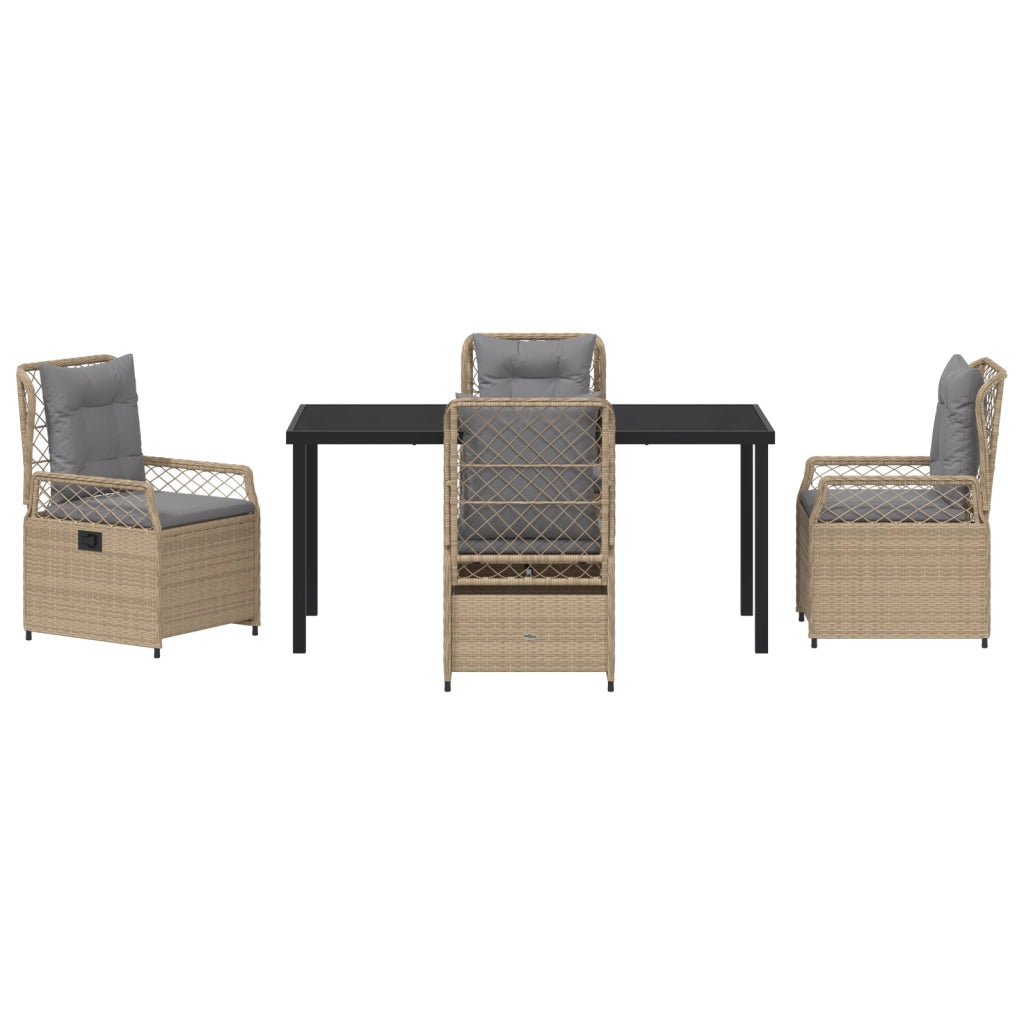 Set da pranzo da giardino 5 pezzi beige in rattan PE