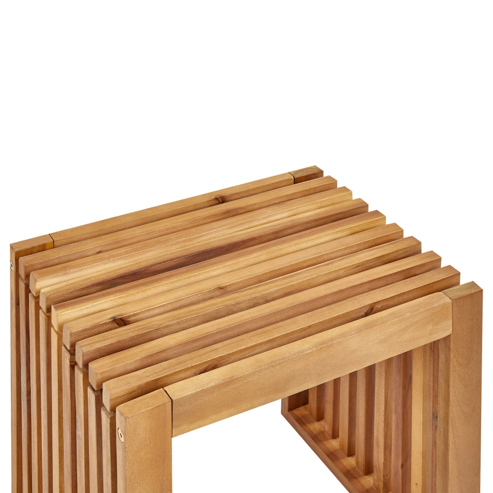 Set di 2 sgabelli da giardino in legno di acacia chiaro da giardino moderno e rustico.