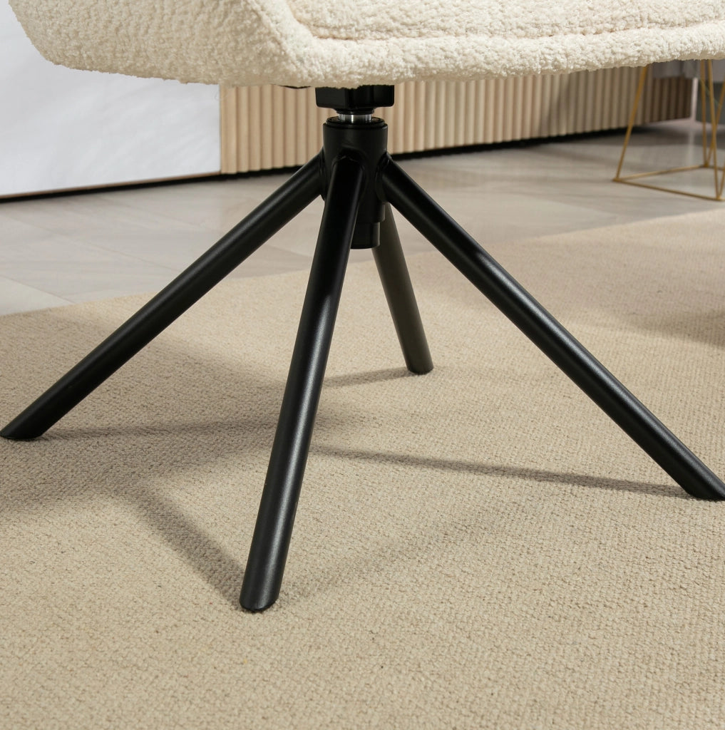 Poltrona lounge girevole in tessuto effetto lino, crema
