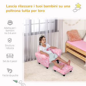 Poltroncina Imbottita per Bambini 57x42x45 cm con Poggiapiedi Rosa