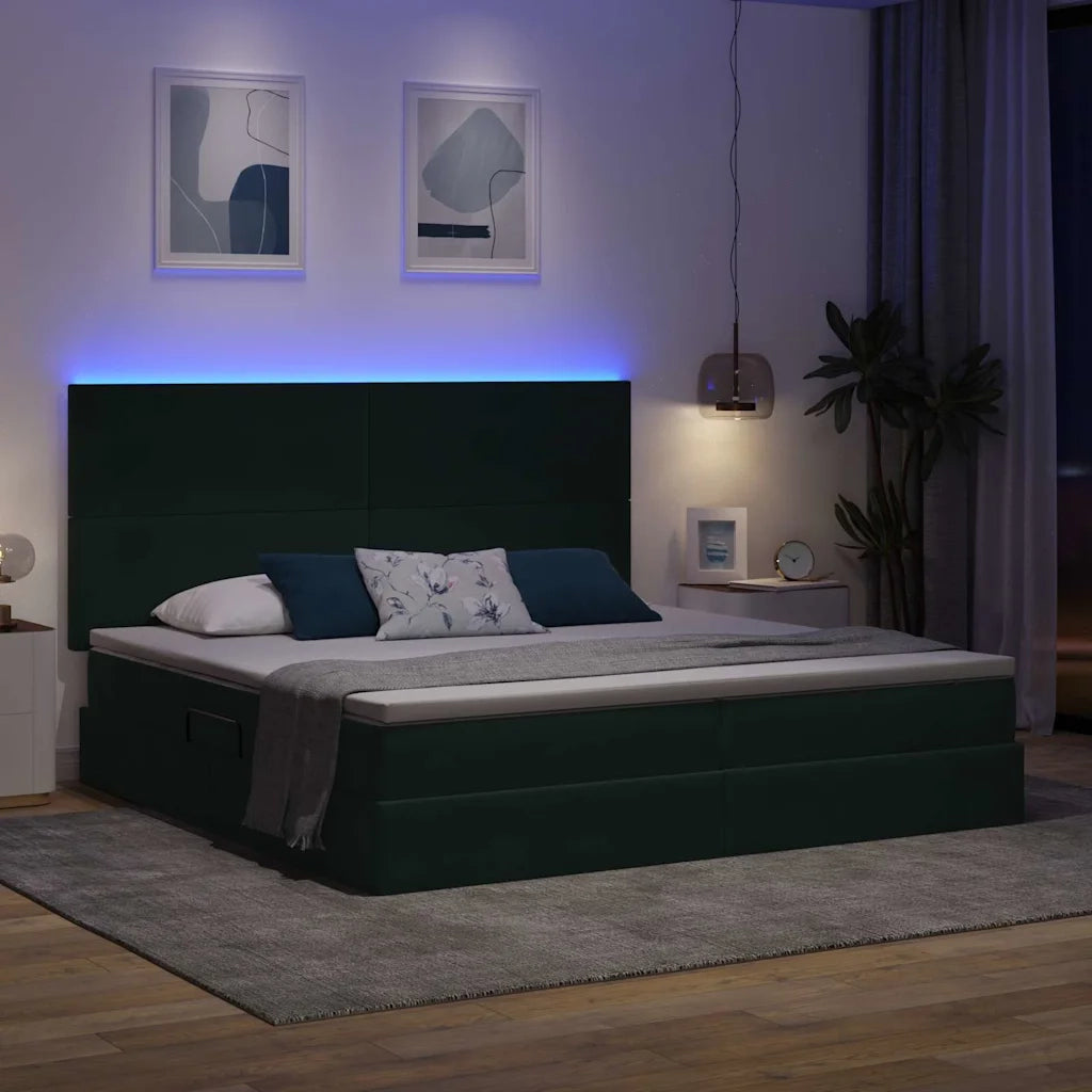 Letto con contenitore e LED Verde Scuro 200 x 200 cm Velluto 3372630