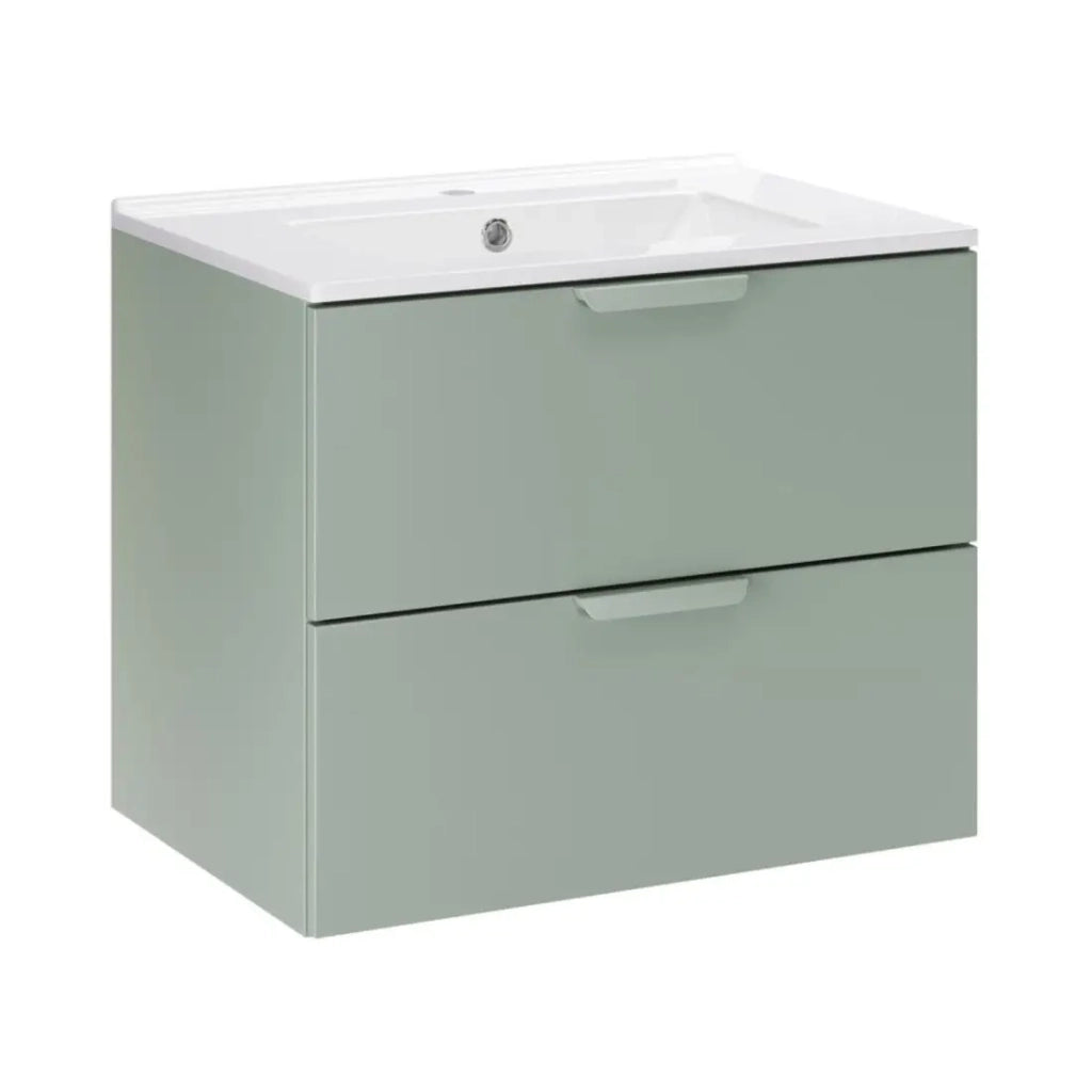 Set bagno sospeso OSTER 60cm: mobile sottolavabo con cassetti verde salvia + lavabo incassato bianco