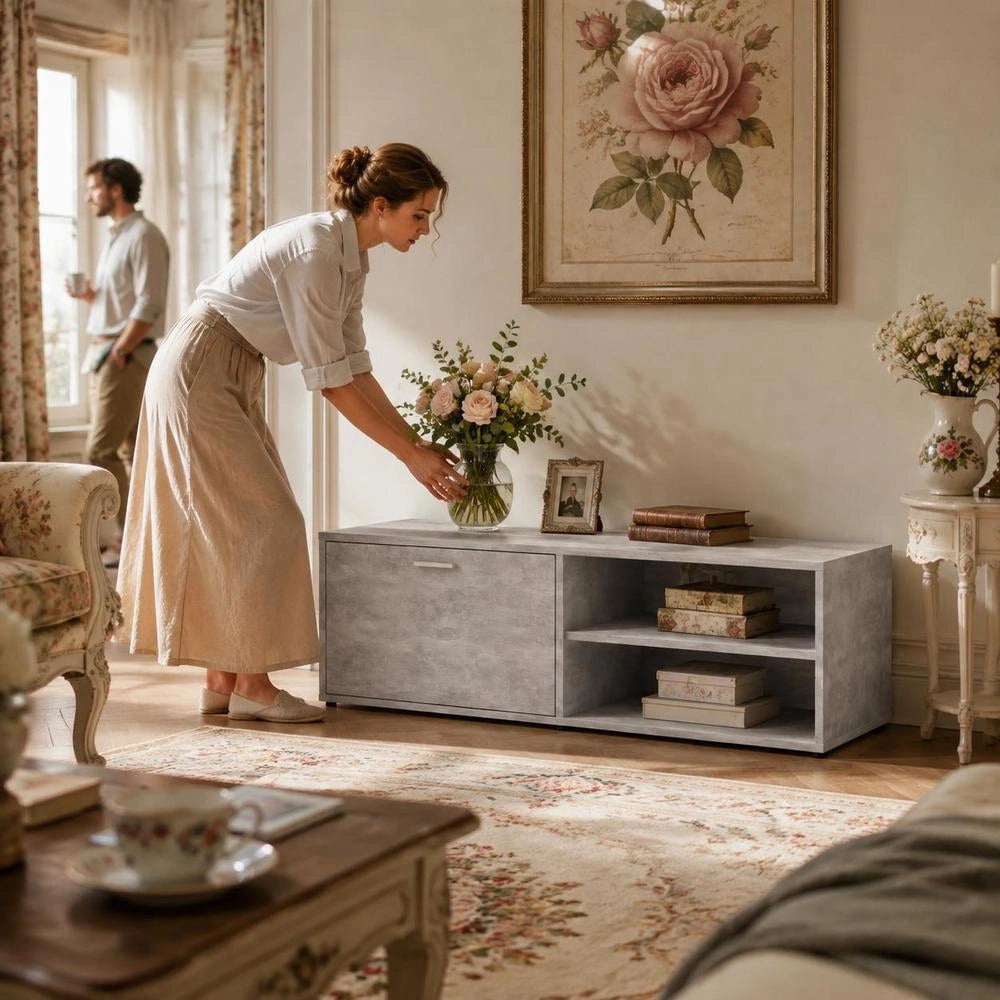 TV Cabinet Concrete Grey 120x34x37 Cm Wood-based Material