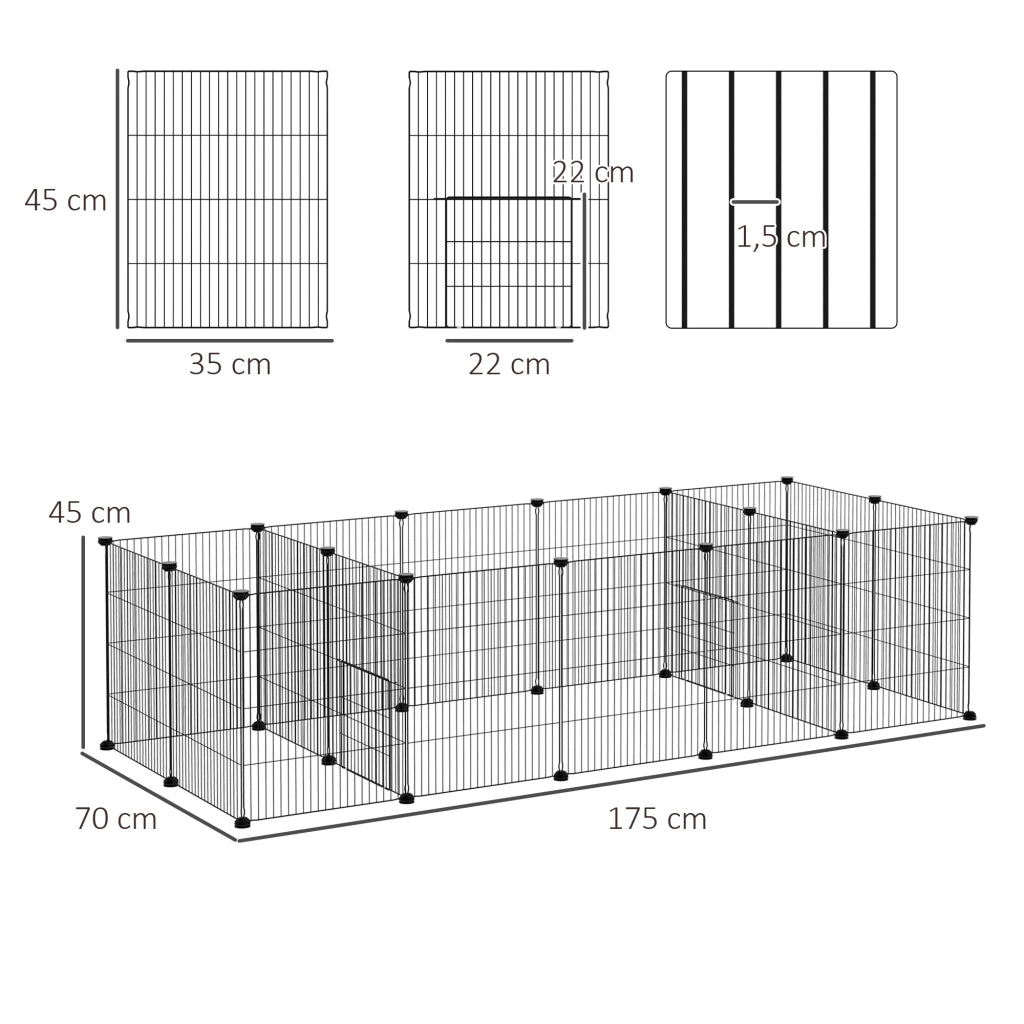 Recinto modulare per animali domestici ¨C Xylo ¨C 18 pannelli in acciaio, 2 porte, 175x70x45 cm, nero
