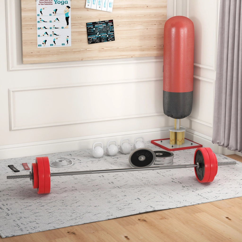 Set Bilanciere e Dischi 30 kg ¨C zephmum ¨C Metallo PU Sabbia 170x26x26 cm Rosso