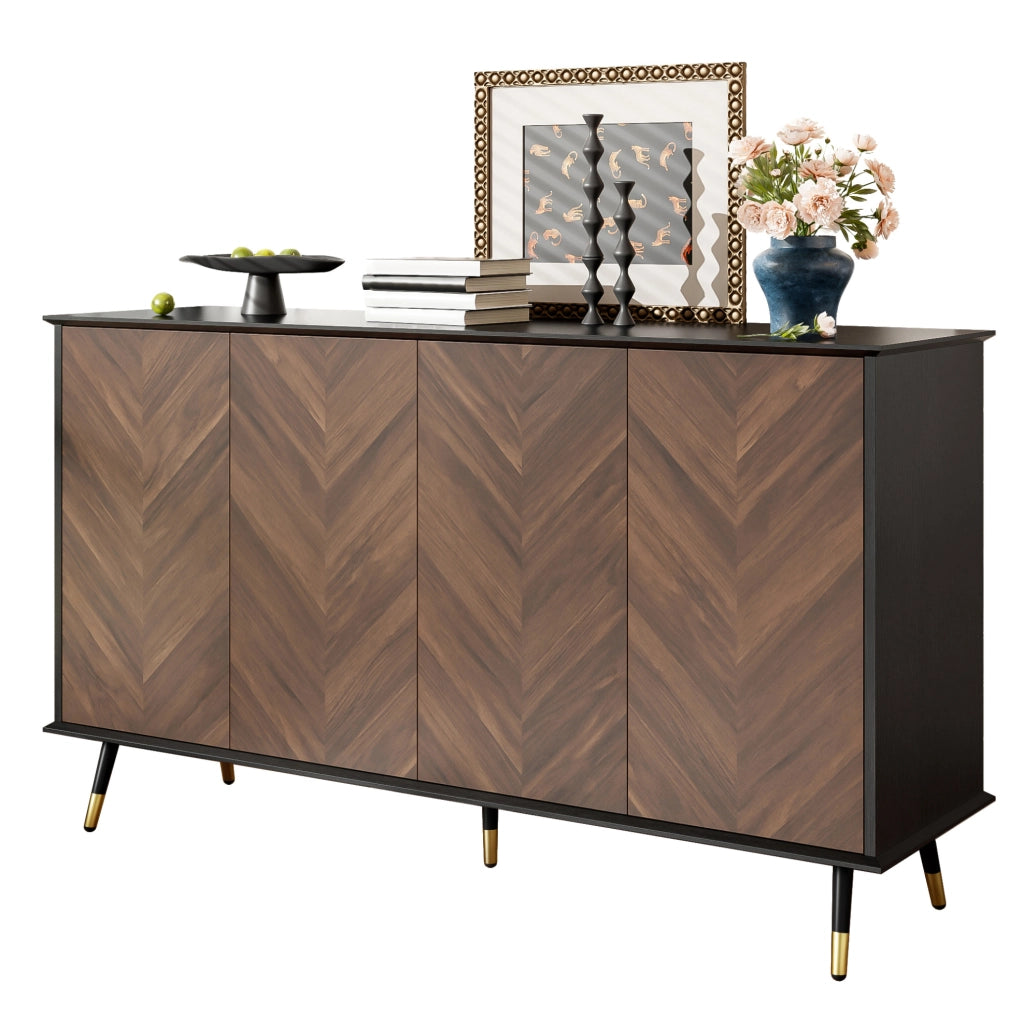 Credenza 140 cm nera e marrone con 4 ante e ripiani regolabili