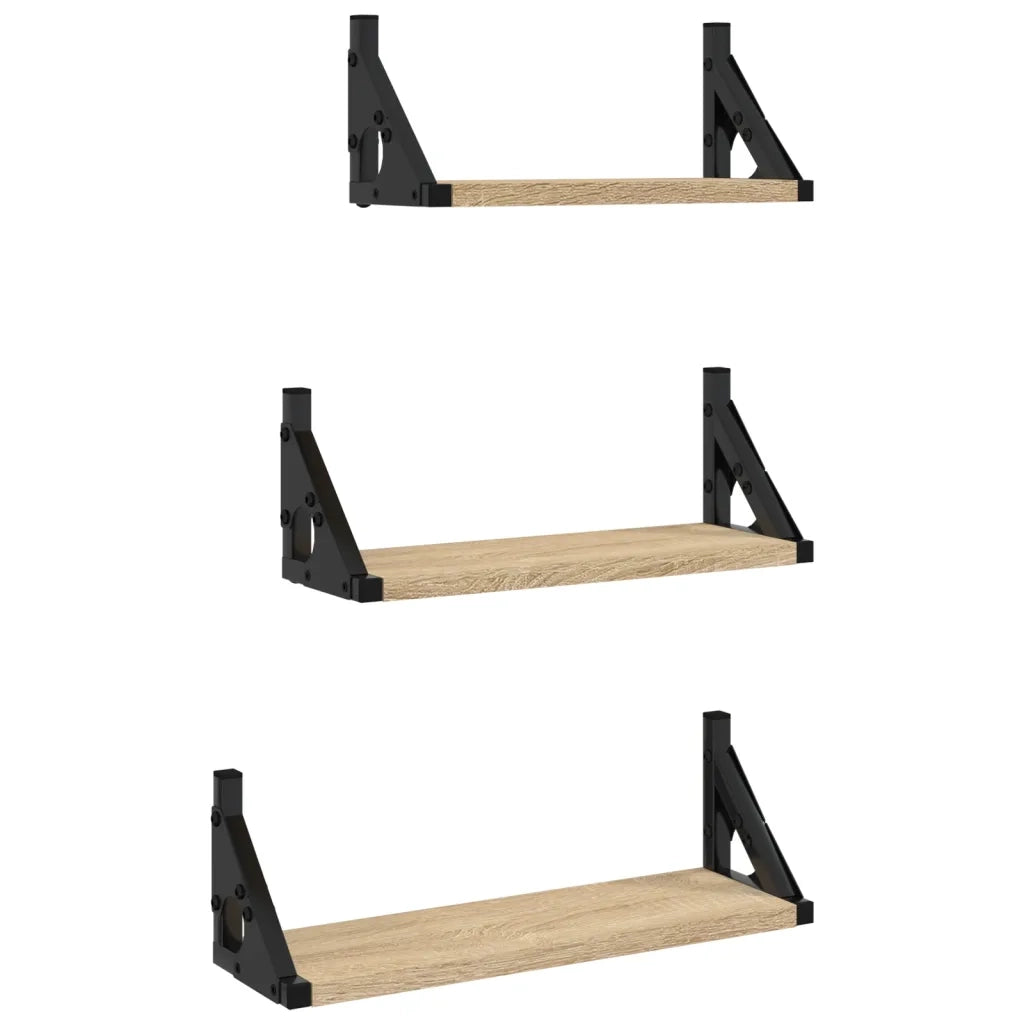 Set Mensole Parete 3pz Rovere Sonoma in Legno Multistrato 836319
